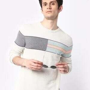 United Colors of Benetton M Colorblock Stripe Sweater | 100% Cotton, Modern Fit